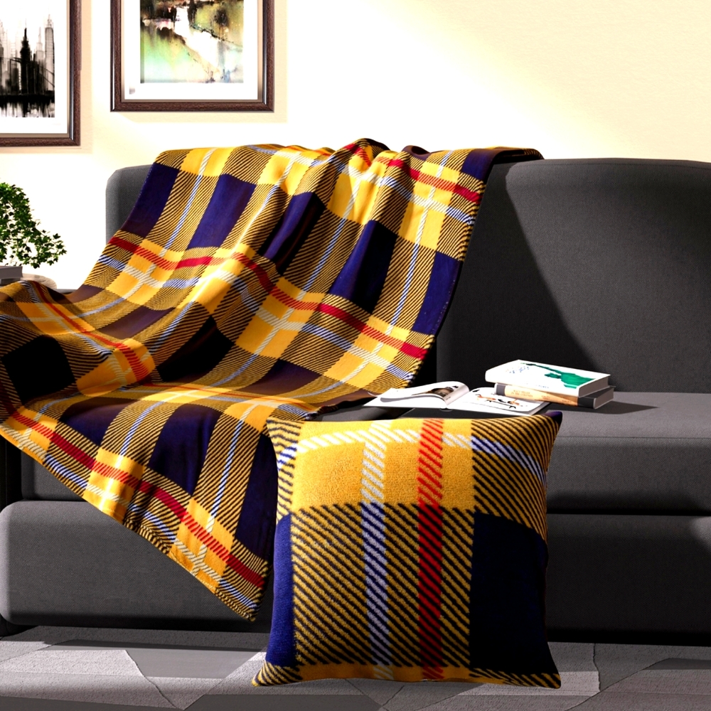 NEW Homesmart 2 in 1 Plaid Design Flannel Blanket Pillow - Gold